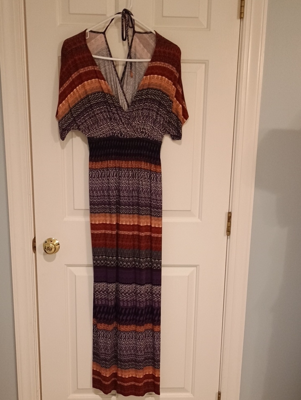 SOMA Women's Striped V-Neck Maxi Dress in Brown & Purple